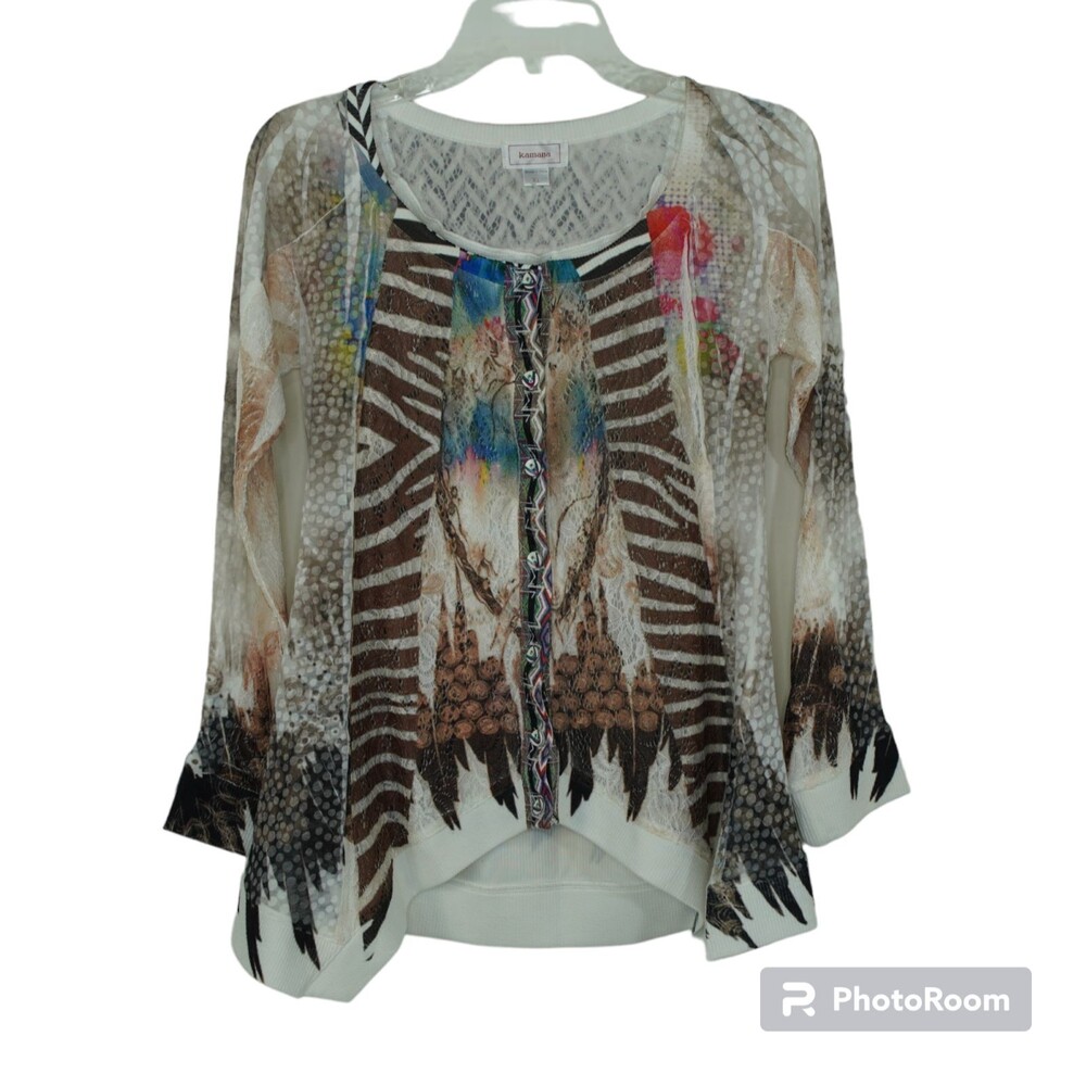 Kamana Cardigan L Womens Mixed Media Colorful Abstract Button Up Long Sleeve Art